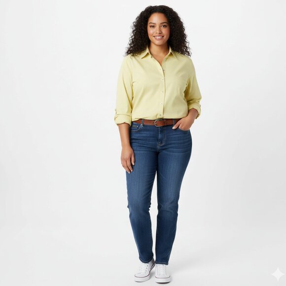 Avenue Tops - The Studio Shirt AVENUE 22/24 Canary Green Stretchy Textured Snap Front Shirt
